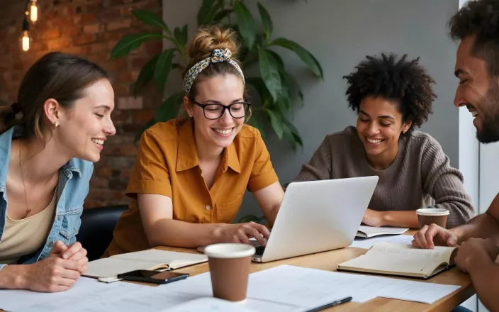 Groupe d'étudiants en train de travailler autour d'une table